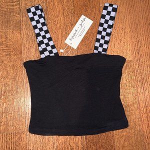 Black checkered strap tank top